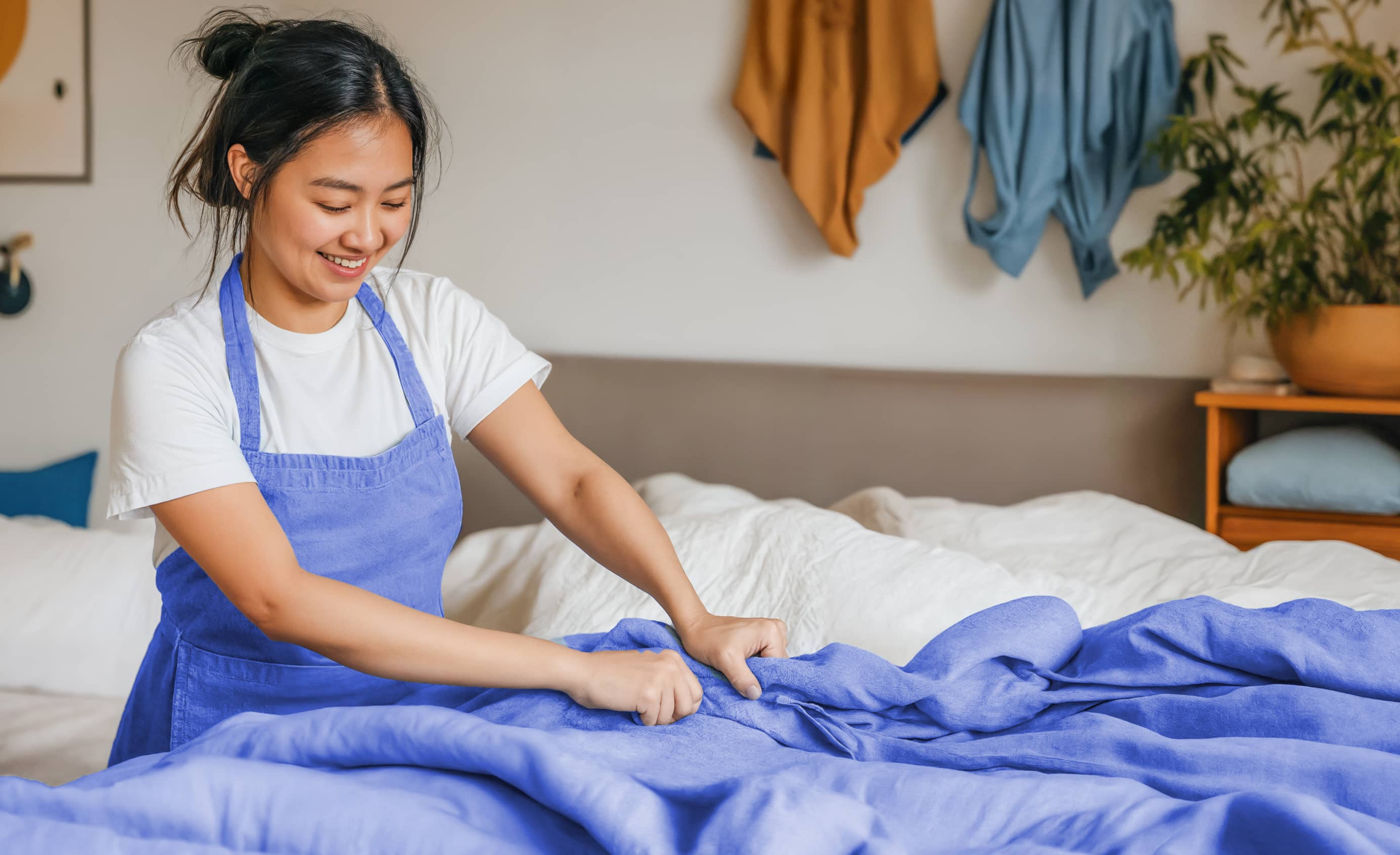 Woman Making Bed Fresh X Webflow Template | Brix Template