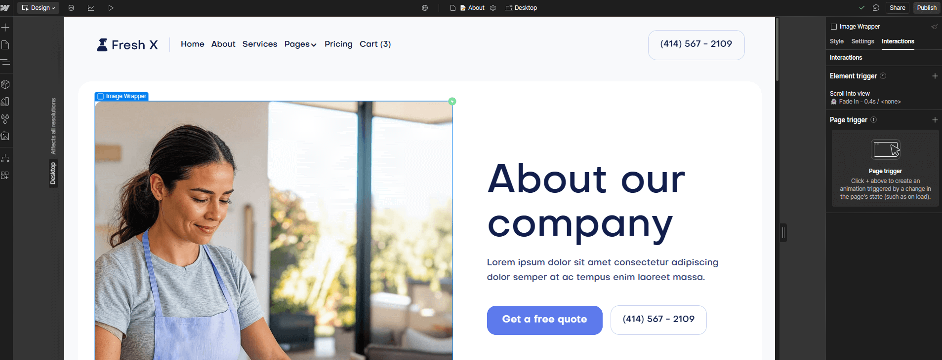 Fresh X Webflow Template and UI Kit Animations | Brix Template
