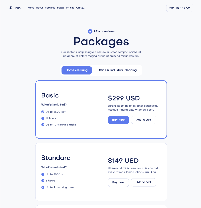 Fresh X - Packages Main Page - Cleaning Webflow Template
