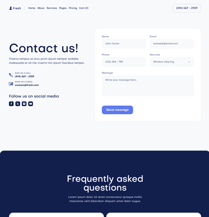 Fresh X - Contact V3 Main Page - Cleaning Webflow Template
